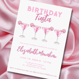 Pink Watercolor Margarita Fiesta Birthday Invitation