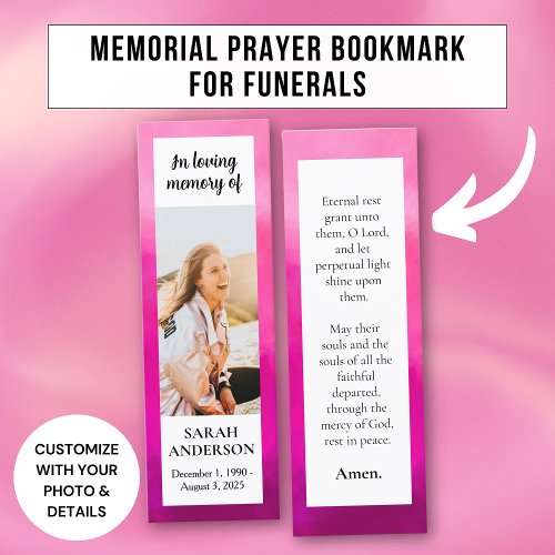 Pink Watercolor Memorial Prayer Card Bookmark