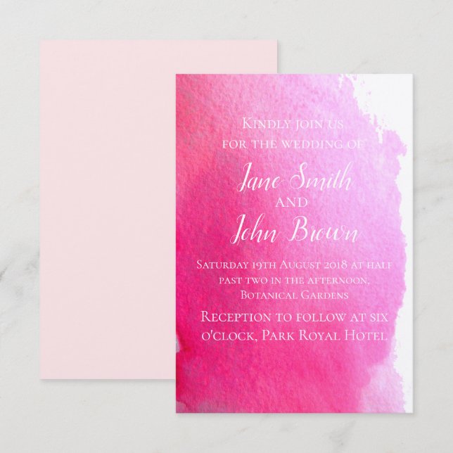 Pink watercolor modern art wedding boho invitation (Front/Back)