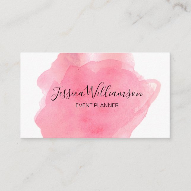 Pink, watercolor, modern, chic, event planner business card (Front)