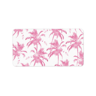 Pink watercolor modern palm tree pattern label