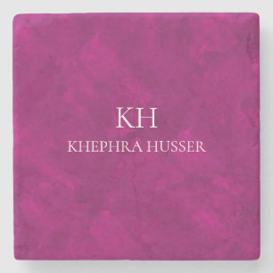 Pink Watercolor Monogram Serving Tray Stone Coaster