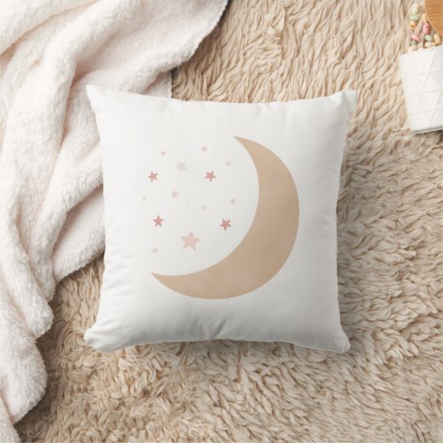 Pink Watercolor Moon and Stars Girls Room Decor Throw Pillow