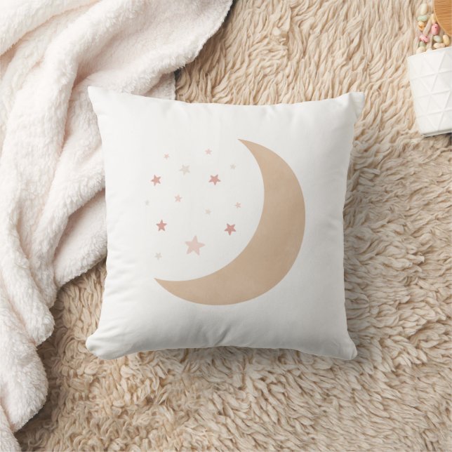 Pink Watercolor Moon and Stars Girls Room Decor Throw Pillow (Blanket)