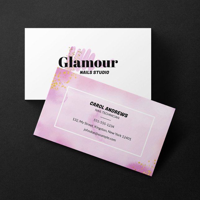 Pink Watercolor Nail Studio Nail Technician Beauty Business Card (Creator Uploaded)