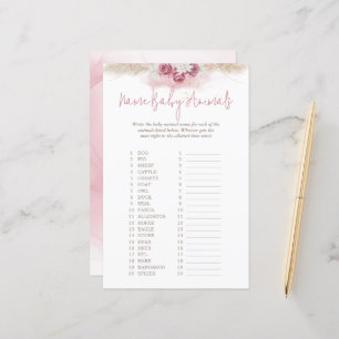 Pink Watercolor Name Baby Animals Baby Shower Game