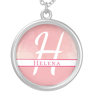 Pink Watercolor Name/Monogram Necklace