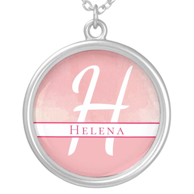 Pink Watercolor Name/Monogram Necklace (Front)
