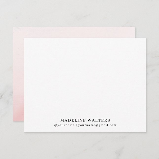 Pink Watercolor Name Monogram Personalized Flat Note Card (Front/Back)