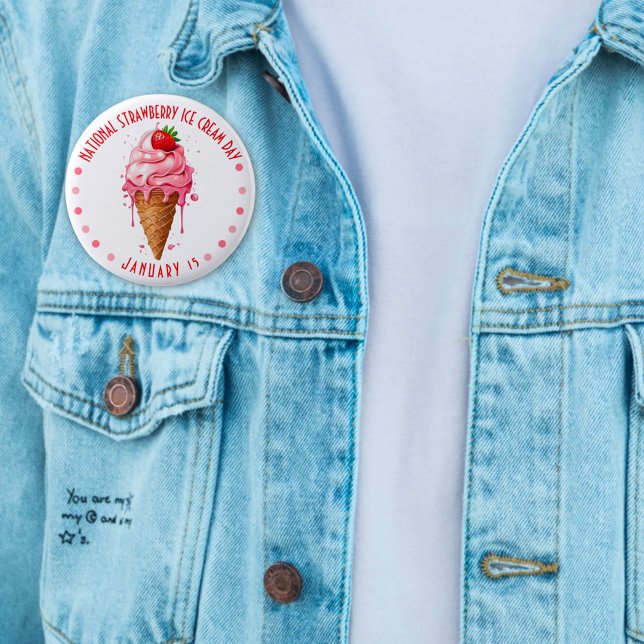 Pink Watercolor National Strawberry Ice Cream Day Button (Creator Uploaded)