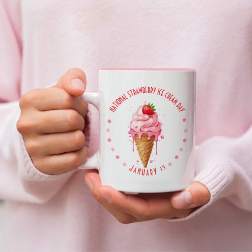 Pink Watercolor National Strawberry Ice Cream Day Two_Tone Coffee Mug