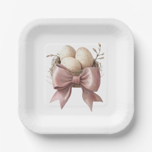 Pink Watercolor Nest Baby Shower Design Paper Plates (Front)