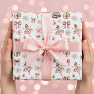 Pink Watercolor Nutcracker Ballet Christmas Wrapping Paper Sheets