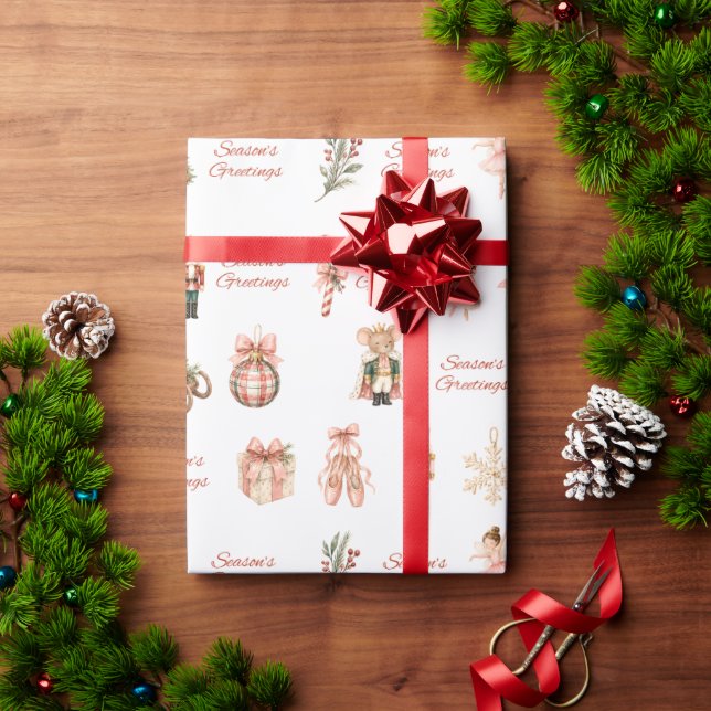 Pink Watercolor Nutcracker Ballet Pattern Wrapping Paper (Holiday Gift)