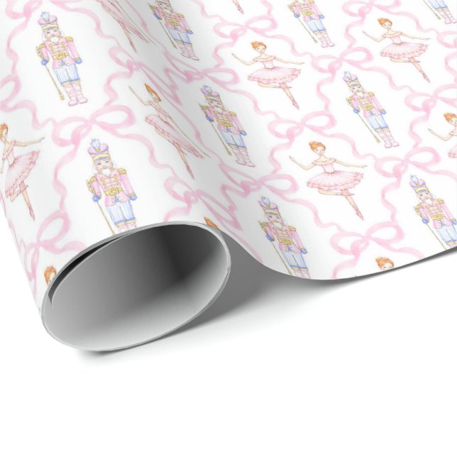 Pink Watercolor Nutcracker Christmas Wrapping Pape Paper (Roll Corner)