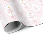 Pink Watercolor Nutcracker Christmas Wrapping Pape Wrapping Paper<br><div class="desc">Hand painted adorable little nutcracker ballerina's on pink gingham Christmas wrapping paper.</div>