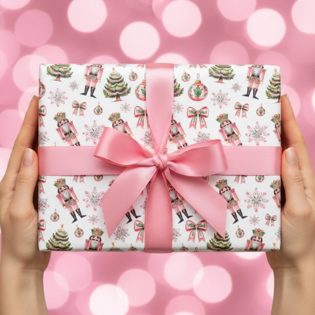 Pink Watercolor Nutcracker Christmas Wrapping Paper Sheets (Creator Uploaded)