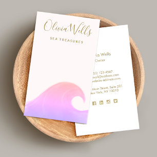 Pink  Watercolor Ocean Wave  Business Card