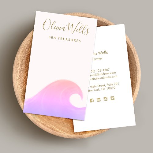 Pink  Watercolor Ocean Wave  Business Card