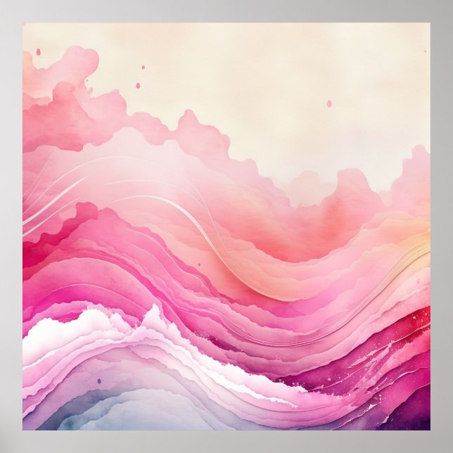 Pink Watercolor Ocean Waves Poster (Front)