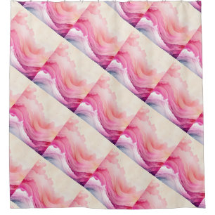 Pink Watercolor Ocean Waves Shower Curtain