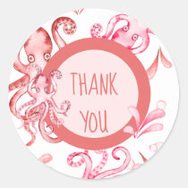 Pink Watercolor Octopus Sea Baby Girl Thank You Classic Round Sticker