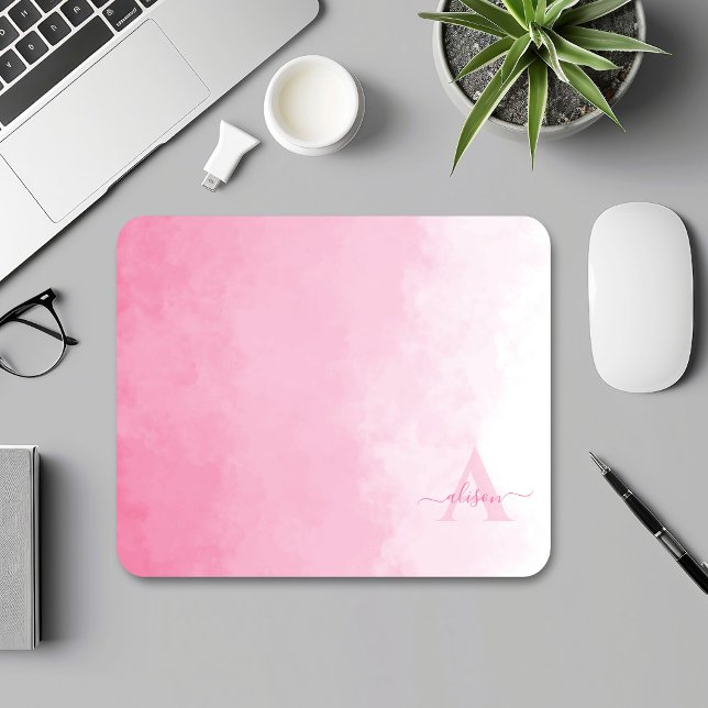 Pink Watercolor Ombre Feminine Monogram Mouse Pad (Creator Uploaded)