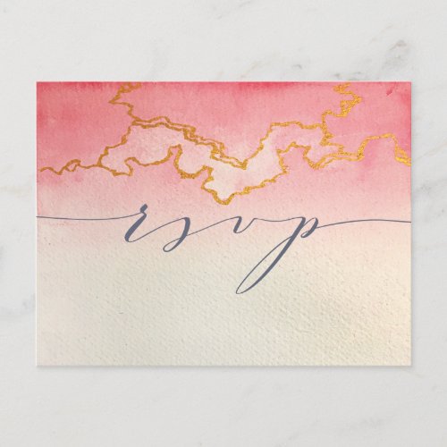 Pink Watercolor Ombre Gold Vein  RSVP Invitation Postcard