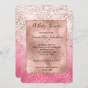 Pink Watercolor Ombre Leopard Print Baby Shower Invitation
