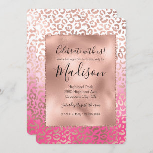 Pink Watercolor Ombre Leopard Print Invitation