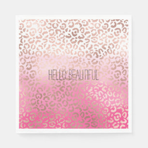 Pink Watercolor Ombre Leopard Print Personalized Napkins