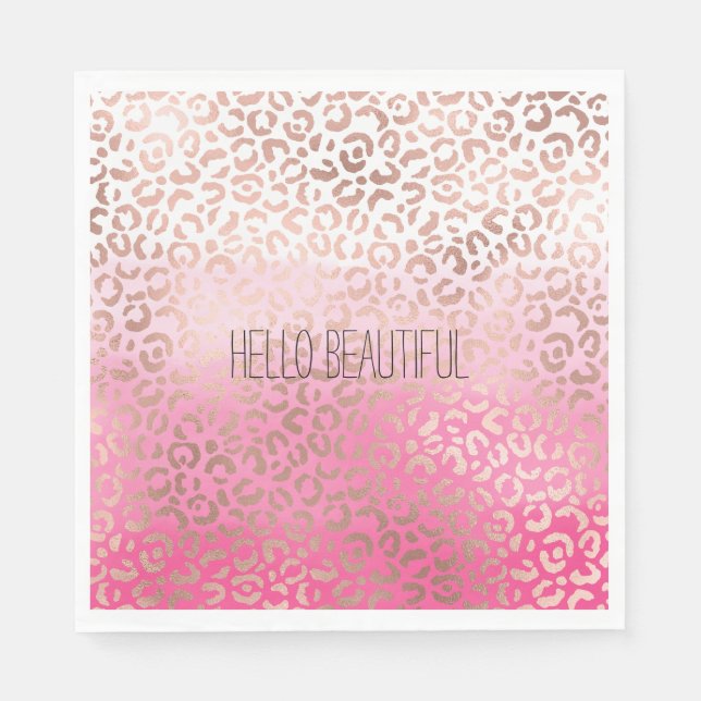Pink Watercolor Ombre Leopard Print Personalized Napkins (Front)
