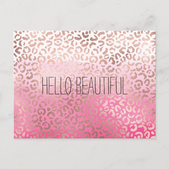 Pink Watercolor Ombre Leopard Print Personalized Postcard (Front)