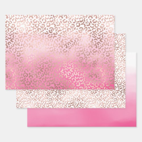 Pink Watercolor Ombre Leopard Print Wrapping Paper Sheets