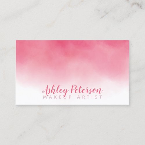 Pink watercolor ombre makeup typography business card
