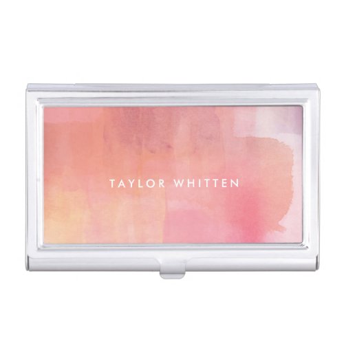 Pink Watercolor Ombre Name Business Card Case
