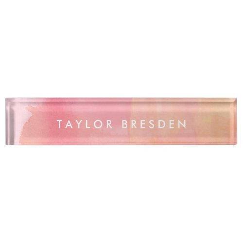 Pink Watercolor Ombre Name Desk Name Plate