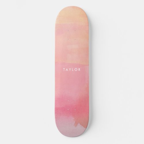 Pink Watercolor Ombre Name Skateboard