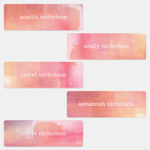 Pink Watercolor Ombre Waterproof Labels