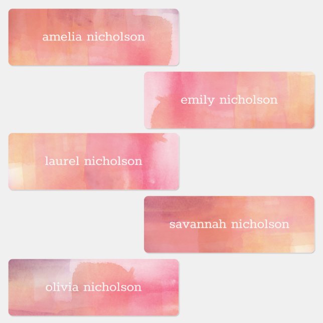 Pink Watercolor Ombre Waterproof Labels (Group)
