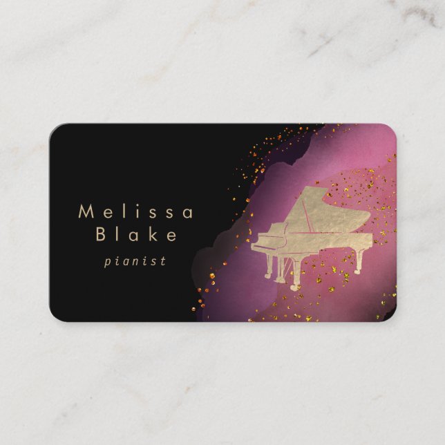 pink watercolor on black business card (Front)