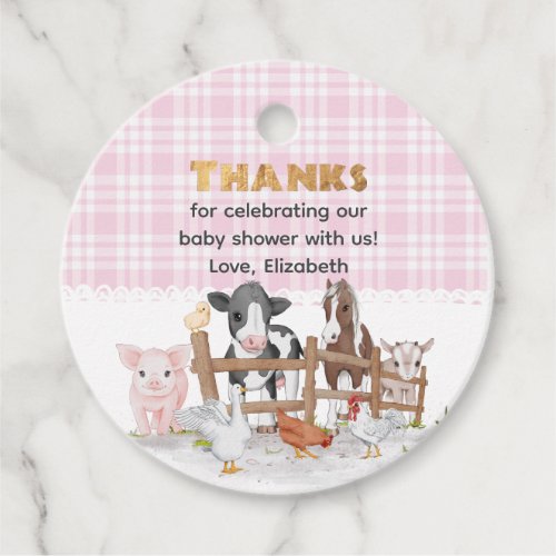 Pink Watercolor On The Farm Animals Baby Shower Favor Tags