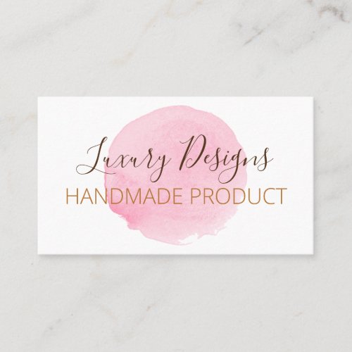 Pink Watercolor On White Handmade Business Card