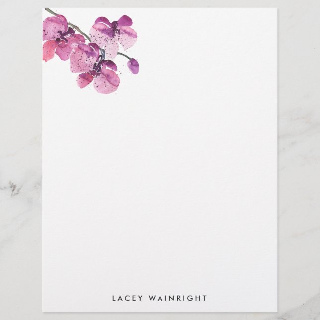 Pink Watercolor Orchid Letterhead (Front)
