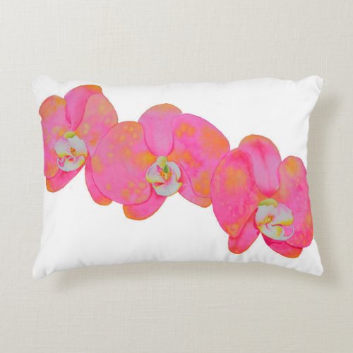 Pink watercolor Orchid painting Accent Pillow