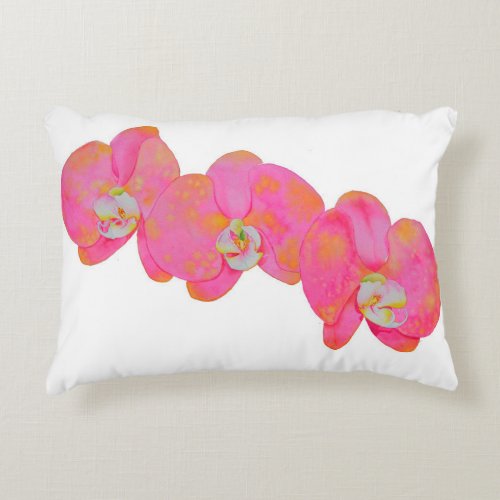 Pink watercolor Orchid painting Accent Pillow