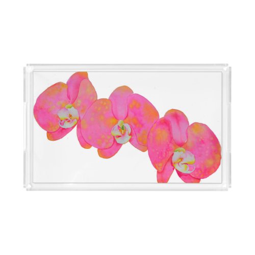 Pink watercolor Orchid painting Acrylic Tray