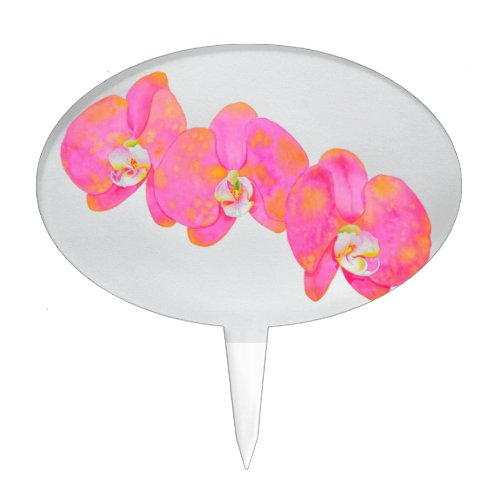 Pink watercolor Orchid painting Cake Topper