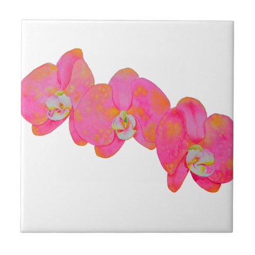 Pink watercolor Orchid painting Ceramic Tile