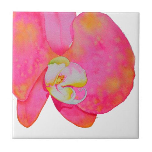 Pink watercolor Orchid painting Ceramic Tile